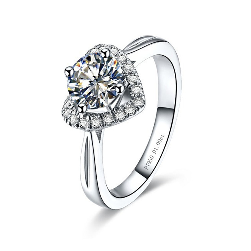 

Genuine Solid 925 Silver Heart Hollow 1CT NSCD Diamond Ring Female 18K White Gold Plated Anniversary Gift Bride PT950 Stamped Heart Ring