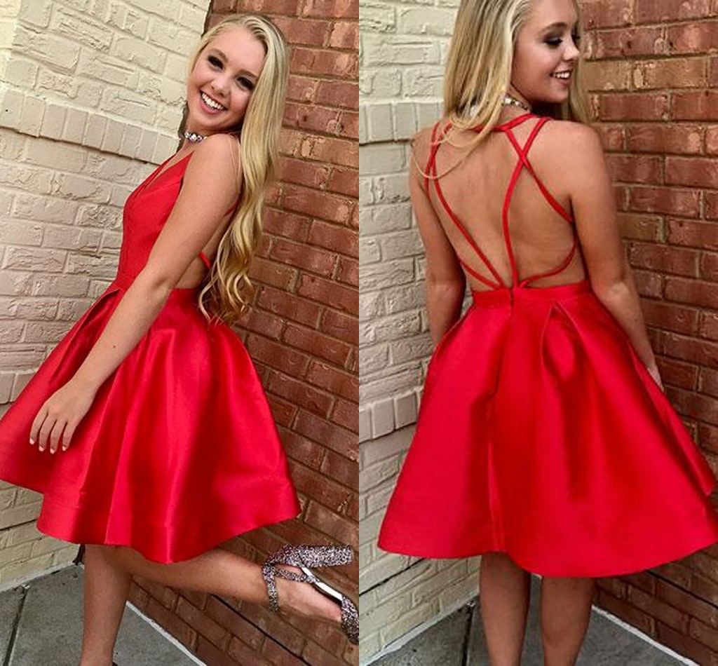

Red Satin Short Homecoming Dresses Criss-cross V Neck Puffy Draped A Line Mini Prom Gowns Sexy Back Cocktail Gowns, Light yellow
