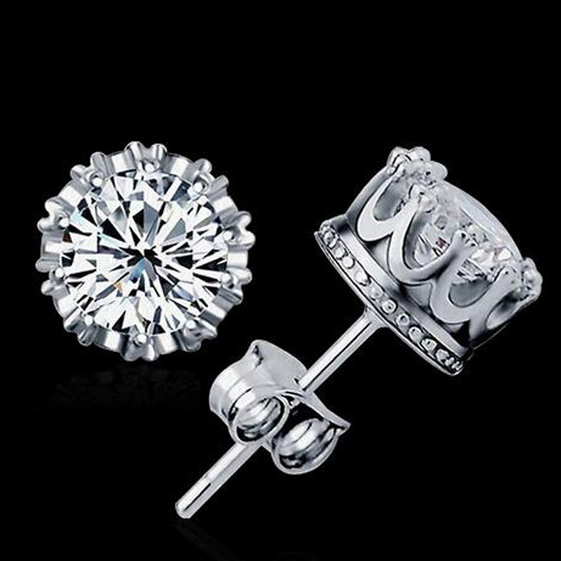 Nouvelle couronne de mariage boucle d'oreille 2017 Nouveau 925 argent sterling diamants simulés fiançailles beaux bijoux cristal oreille anneaux