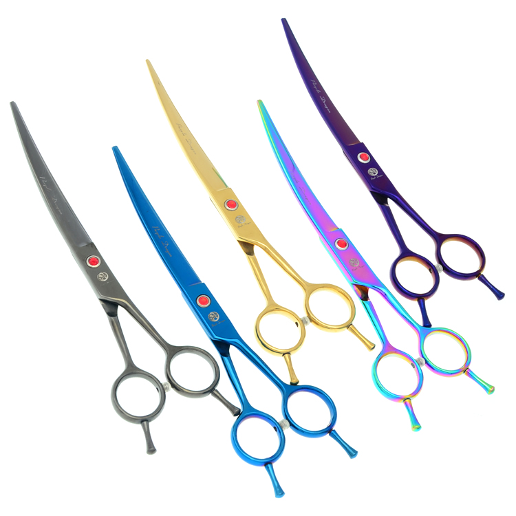 

Purple Dragon Pet Scissors Dog Grooming Cutting Scissors Curved Head Pet Grooming Scissors JP440C Puppy Trimmer Tool , LZS0596, Blue