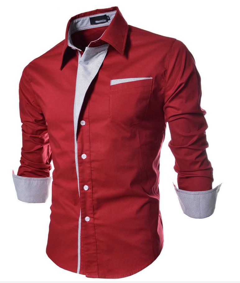2018 Wed Casual Shirt Men Fashion striped contrast color Panelled design single breasted long sleeve mens shirts free shipping