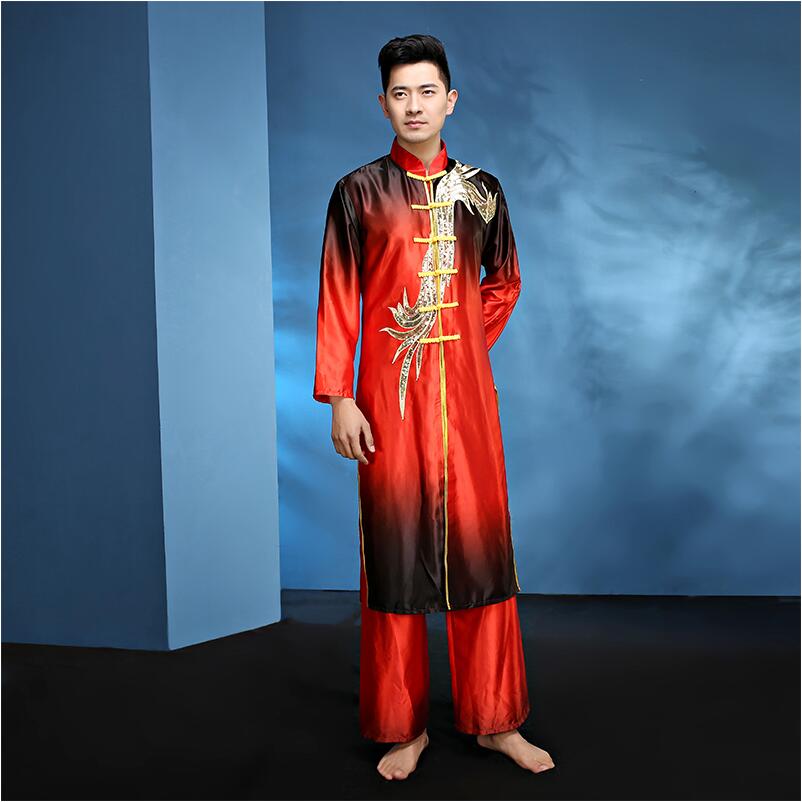 

New design Man Chinese Folk Dance China Kung Fu Costume Male Dance Costumes Spring Festival Stage Martial arts Performance Clothes, Red
