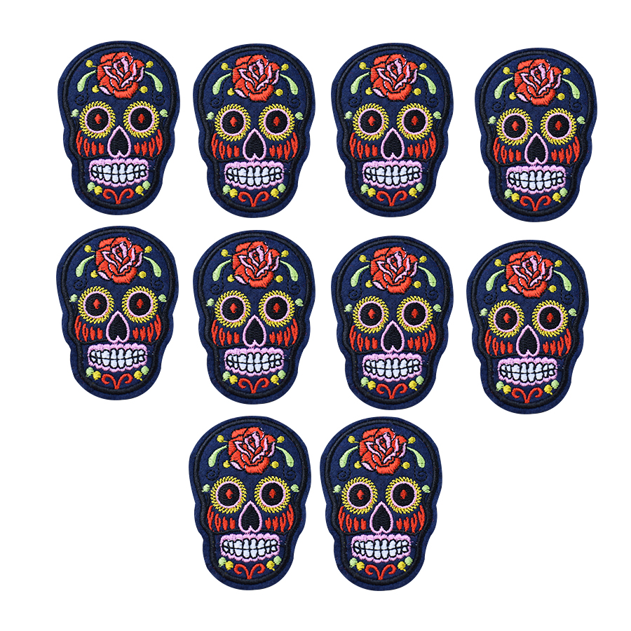 

10PCS roses skull badge embroidery patches for clothing iron patch for clothes applique sewing accessories stickers on clothes iron on patch, Black