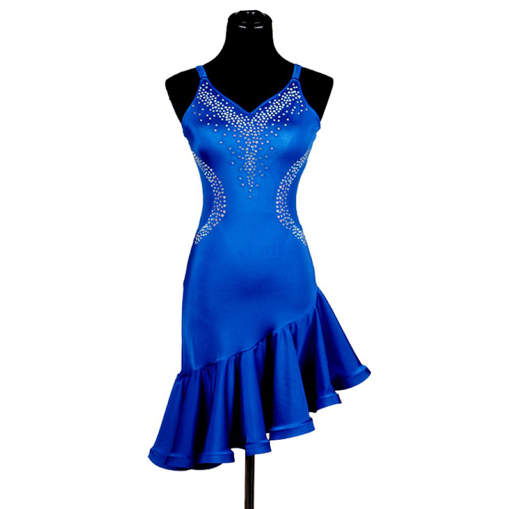 

Latin Samba Dance Dress Women Girls Prom Dress Salsa Dance Competition Dresses Tango Ballroom 2 Choices D0199 Rhinestones Ruffled Hem, Blue
