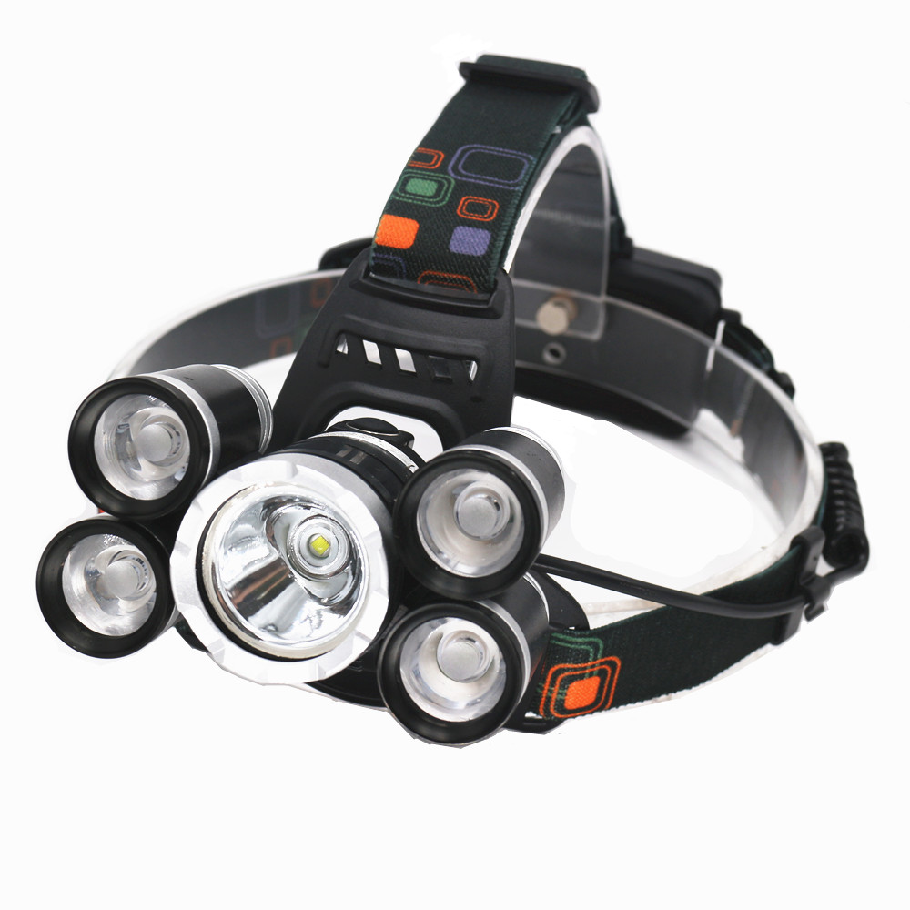 

5LEDs Headlight 18000LM CREE T6+4*XPE LED Headlamp Waterproof Lamp Zoomable light+car charger+wall charger for Riding Hunting