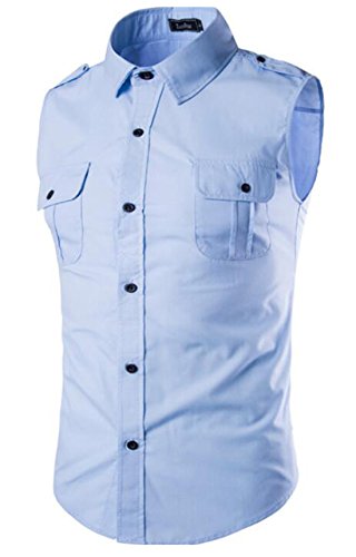 

Wholesale- Abetteric Casual Sleeveless Button Down Shirt Two Pockets, White