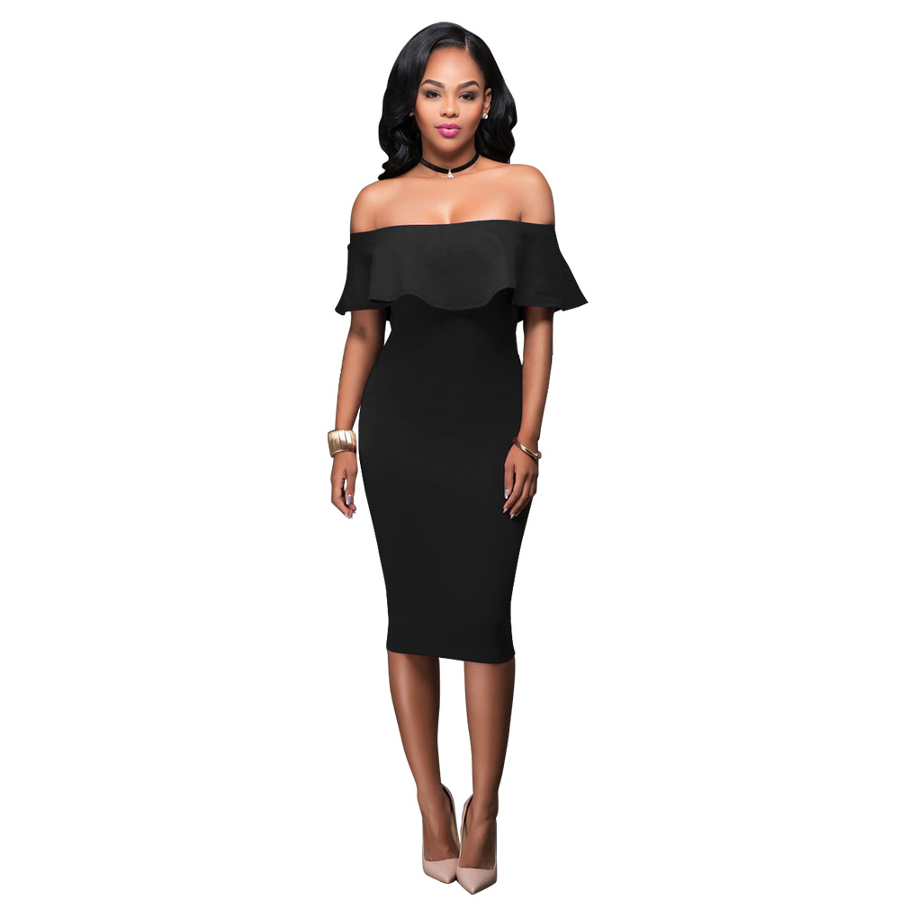 black tight dress off the shoulder