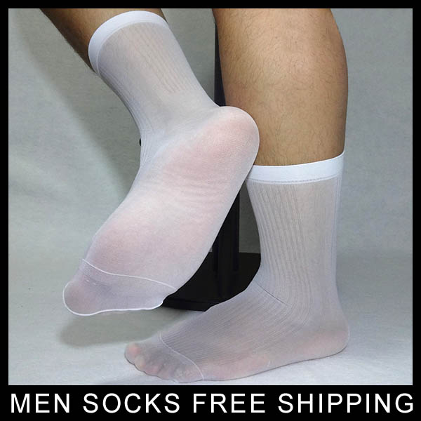 2019 Mens Nylon Silk Socks Sheer Thin Formal Dress Sock Sexy Transparent Striped Socks High