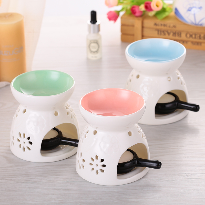 

Wholesale- Fragrance Lamp Holder Furnace Incense Censer Lights Classic Pink Glaze Ceramic Oil Burner Candle Home Decor