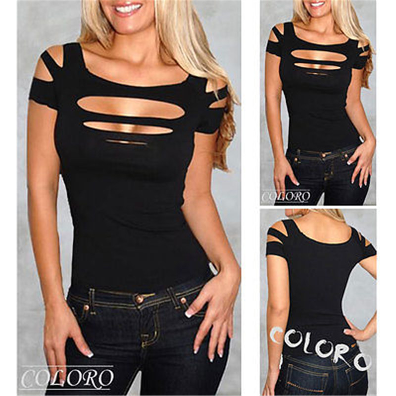 Vente en gros - Nouvelle exposition de bandage buste sexy pour femmes / dames / filles évider les femmes sexy gilet t-shirt t-shirt clubwear