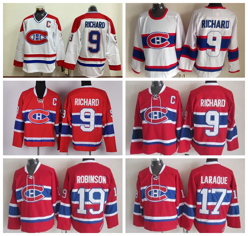 

Montreal Canadiens 9 Maurice Richard Jerseys Men Red White Ice Hockey 19 Larry Robinson 17 Georges Laraque Jerseyss Top Quality On Sale, 9 white