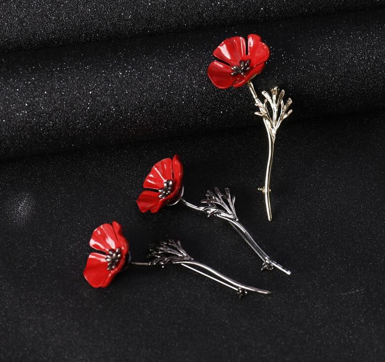 

Wholesale 2017 New Vintage Style Retro Creative Red Poppy Flower Brooch Lapel Pins 3 Colors Available