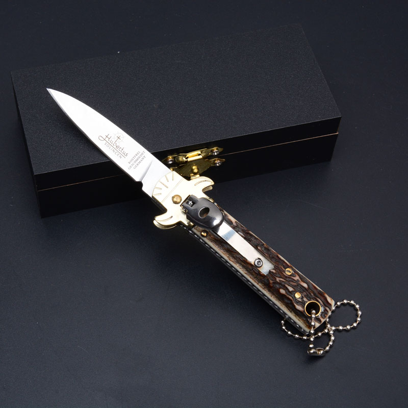

Garden tool 6.5" Germany Hubertus outdoor gear camping knife D2 blade 61HRC Antlers + Copper handle Popular knife with gift
