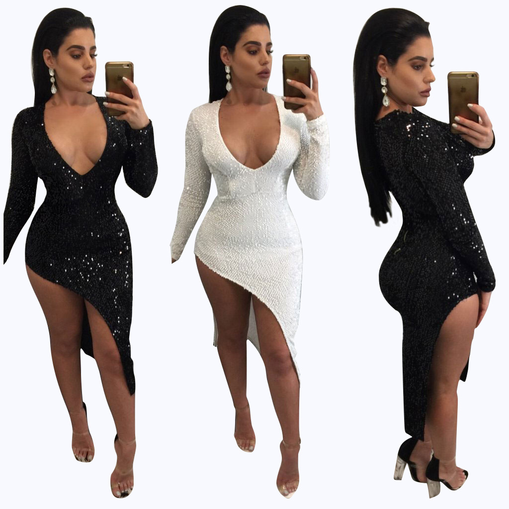 

Buyter(TM) New popular sequin sexy Celeb bandage body con women dresses Night Club Party Wear, White