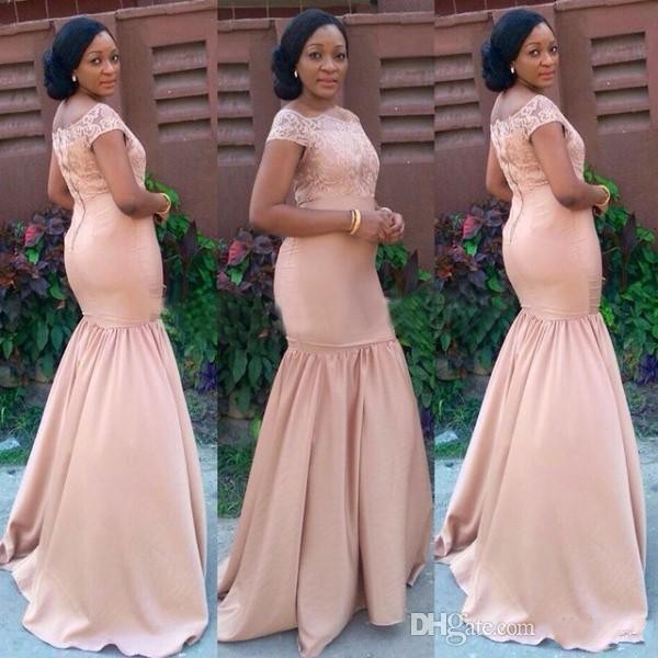 Plus Size African Mermaid Bridesmaid Dresses Pink Satin 2017 New Maid of the Honor Wedding Guest Dresses Lace Off Shoulder Bridesmaids Gowns