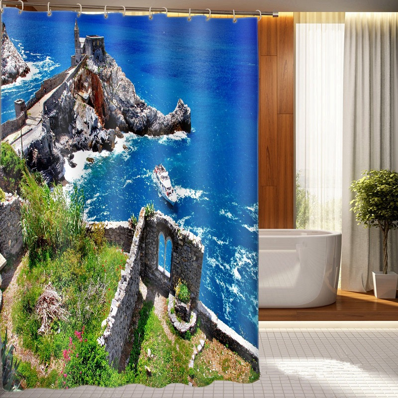 3D Digital Printing Summer Surfing Shower Curtain Surfboard in Vintage Style on Turquoise Wooden Mildew Resistant Fabric Decorations 70.8 X 70.8 inches