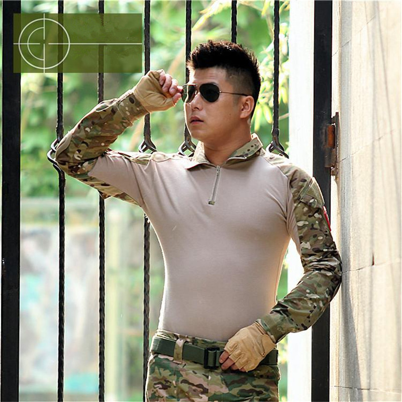 Spring Autumn Europe China US Army Camouflage Military Combat Shirt Multicam Uniform Militar Shirt Quick Dry Hunting lapel Tactical Clothes-image-373118999