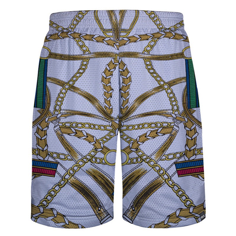 

Wholesale- New Summer Mens Shorts Harajuku 3D Chain Pattern Bermuda Homme Shorts Men's Hip Hop Mesh Breathable Beach Short Pants, Beige