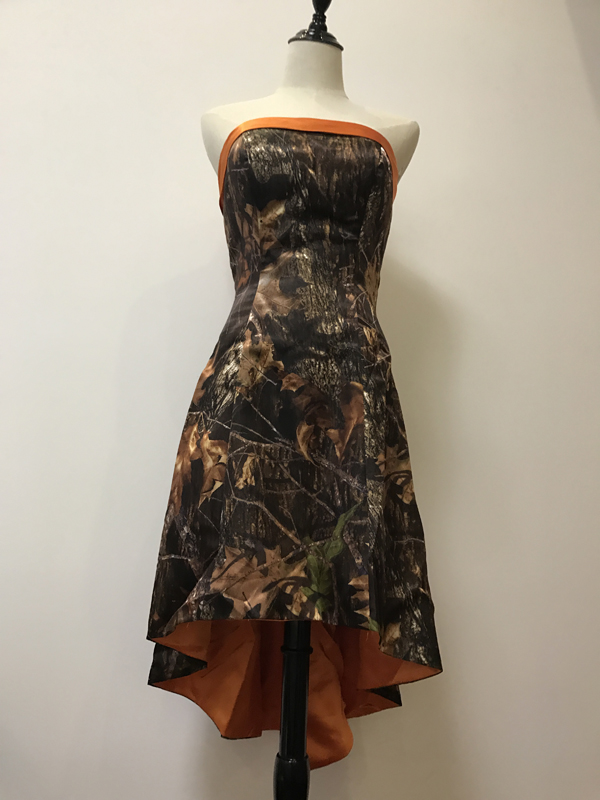 

Hi-lo Short Bridesmaid Dresses Strapless Mossy Oak CAMO Wedding Party Gown, Pink 2