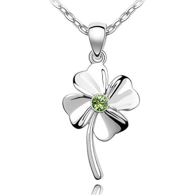 

Lucky Four Leaf Clover Necklaces Pendants White Gold Plated Made With Crystals from Swarovski Elements Vintage Fashion Jewelry 1179