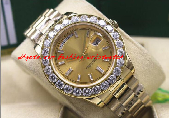 

2017 Top Quality Luxury Wristwatch Mens 18k Yellow Gold Mens Large Diamond Solid Diamond 41MM Watch Automatic Mechanical Men's Watch