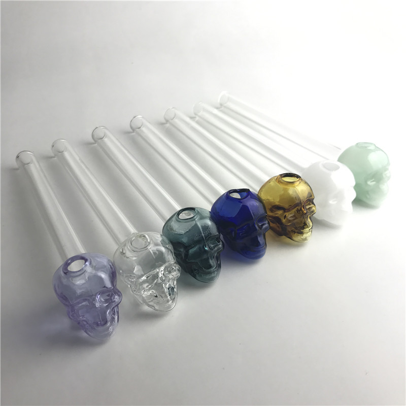 

2mm Thick Glass Oil Burner Pipe with Green Blue Black White Pyrex Cleap Hand Pipes for Smoking Clear Skull Glass Tube