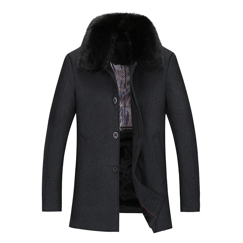 Wholesale- New Winter Wool Coat Men Woolen Jacket Mens Fur Turndown Collar Thicken Parkas Wool Blends Outerwear Coat Male Warm Jacket 118wy