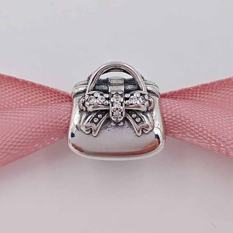 

Authentic 925 Sterling Silver Beads Sparkling Handbag Charm Charms Fits European Pandora Style Jewelry Bracelets & Necklace 791534CZ, Black