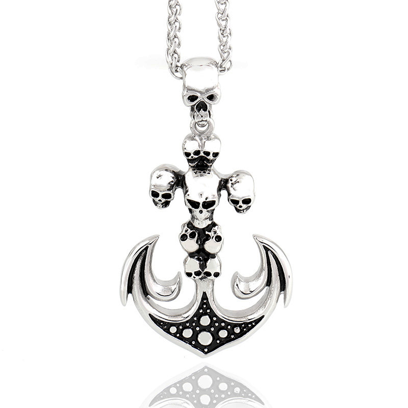 

High Quality Men's Vintage Anchor Pendant&Necklace with Skull Design 22in Free Chain stainless steel pendants jewelry, Silver