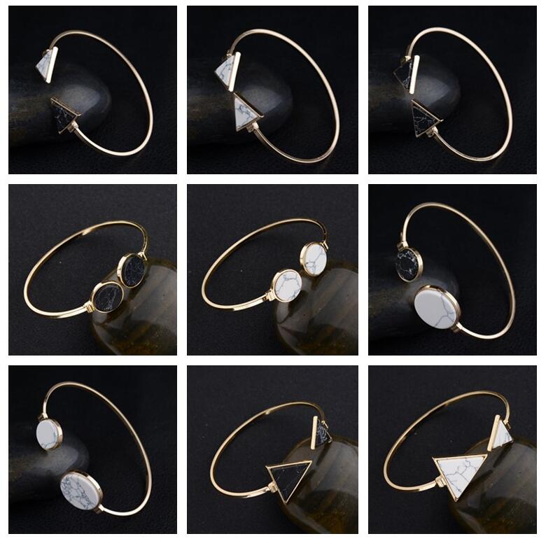 

New arrival Hot Stones Marble Triangle Open Turquoise Trends Individual Alloy Bracelet FB177 mix order 20 pieces a lot Charm Bracelets