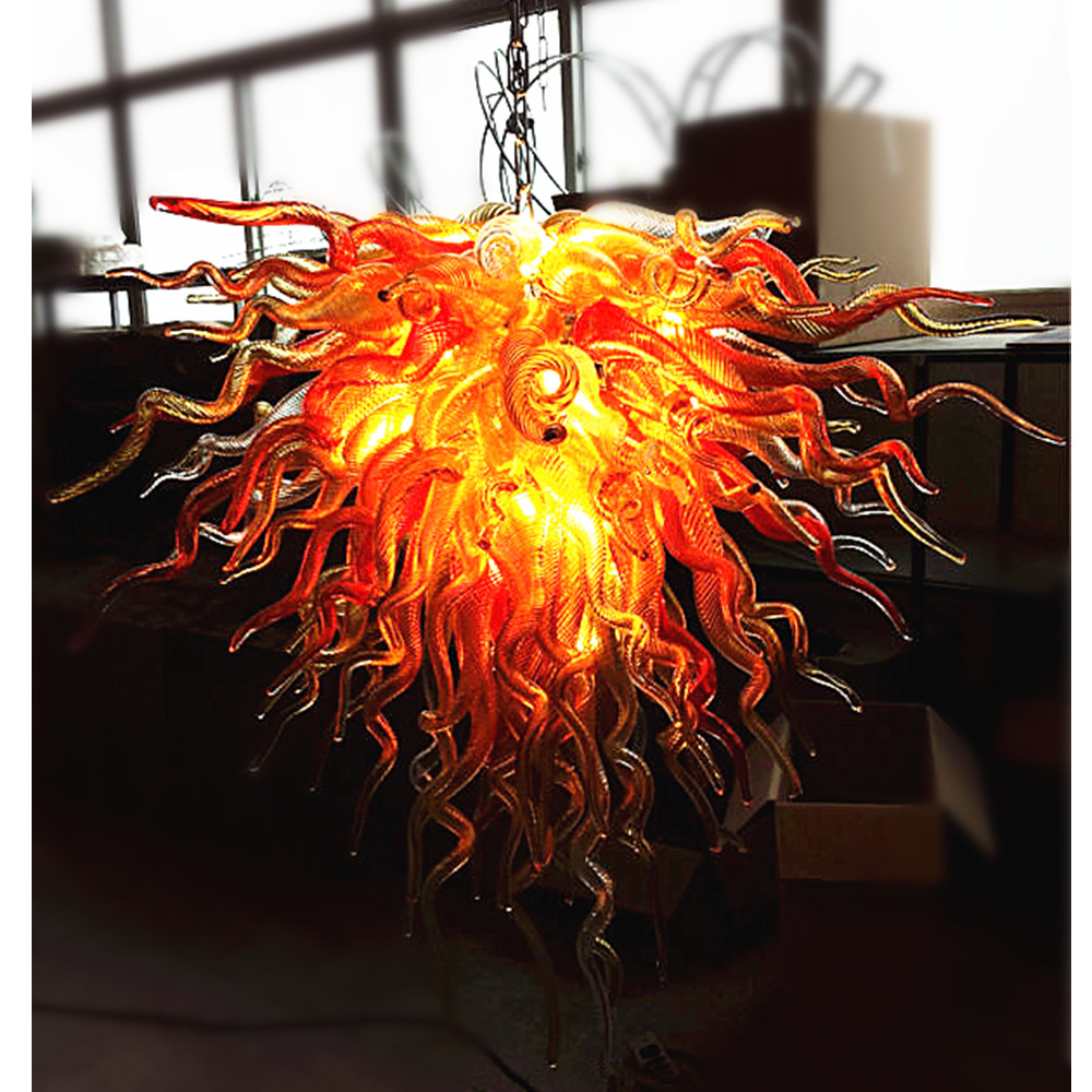 

Wholesale Price 100% Hand Blown Glass Chandelier Lightings LED Bulbs Fire Gloden Color New Style Chandeliers
