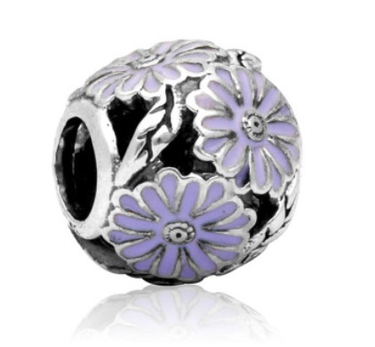 Fits European Sterling Silver Bracelet Purple Daisy Flowers Beads Charms For Diy European Style Snake Chain Fashion DIY Jewelry Wholesale