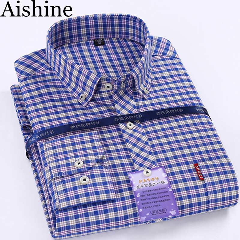 Wholesale- 2016New Men's Dress Shirt Autumn Winter Mens Long Sleeve Plaid Shirt Male High Quality Cotton Casual Shirts Hommes Camisa AZ100