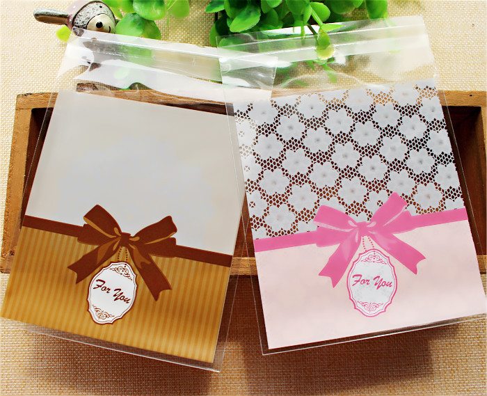 

400pcs lot3 9 3 9 1 17 10x103cm beautiful lace brown pink bow selfadhesive bags biscuit snack baking package bag candy
