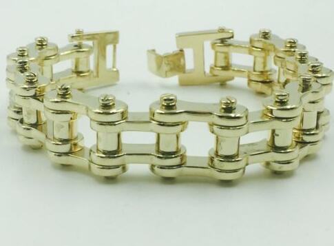 

14 kt solid gold mens motorcycle/bike chain bracelet, Black