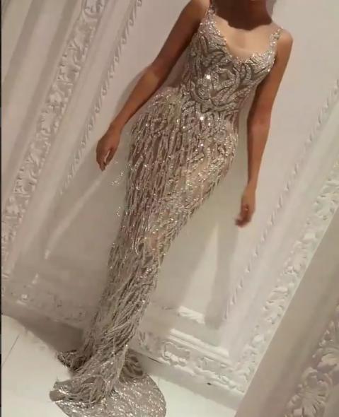 

Evening dress Yousef aljasmi Labourjoisie Crystals Off shoulder Mermaid White Kim kardashian Zuhair murad Women dress, Same with picture