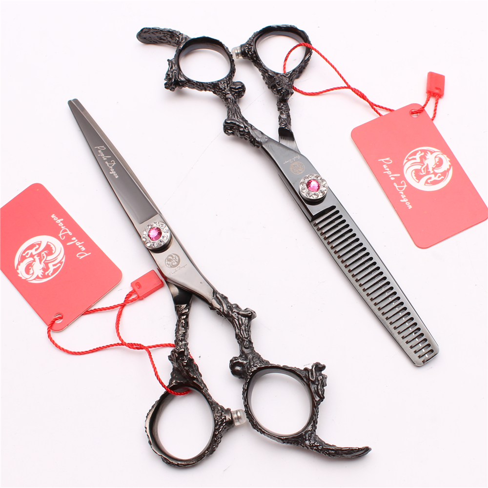 

Z9005 6" 440C Pink Gem Black Dragon Handle Professional Human Hair Scissors Cutting or Thinning Shears Barber"s Hairdressing Styling Tools