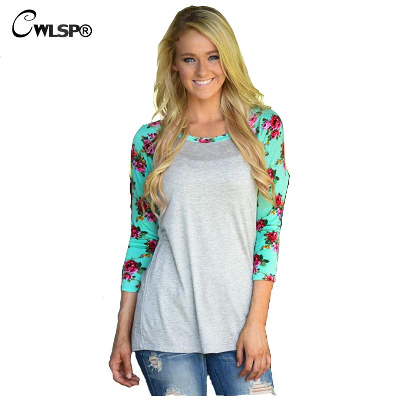 

Latest TShirt Women Long Raglan Sleeve Stripe Floral Patchwork Maxi Size S-3XL t-shirt Female poleras de mujer, Gray