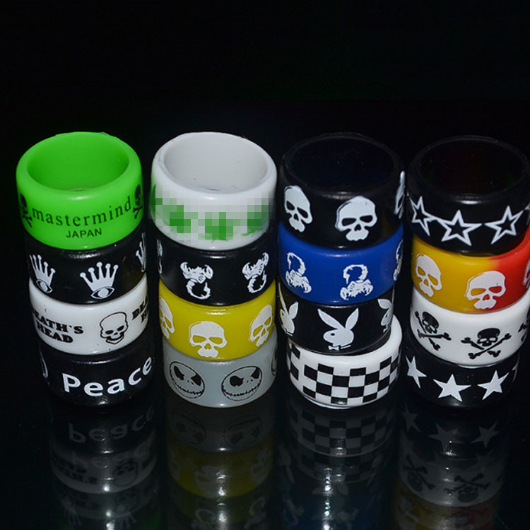 

18mm*12mm*2mm 200Pcs Wide Vape Bands Colorful Cool Design Plastic Rubber Ring For Ecig Decoration Protection Silicone Ring Free Drop Ship
