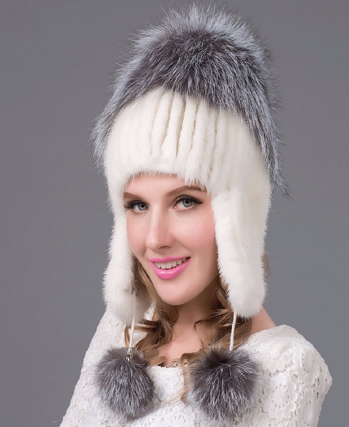 Russia Winter Hats for women genuine Mink Fur Hat with silver fox fur 2016 lady's fashion high-end female cap