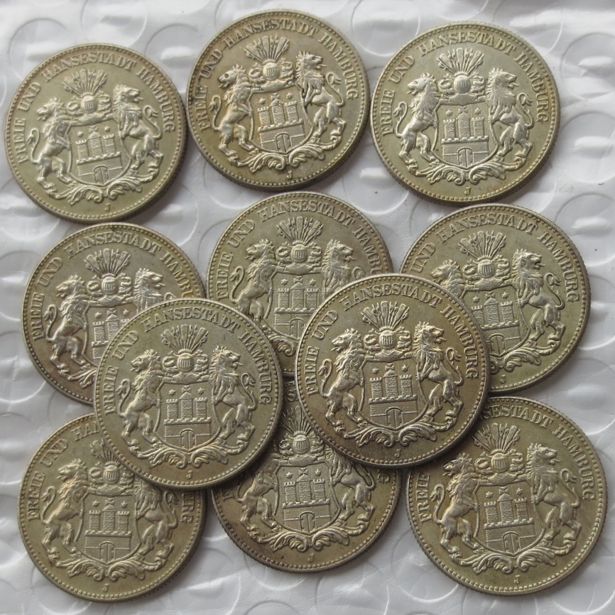 

Replica Germany 2 Mark silver Plated Full set(1891-1913) 11pcs Copy Coins manufacturing metal craft