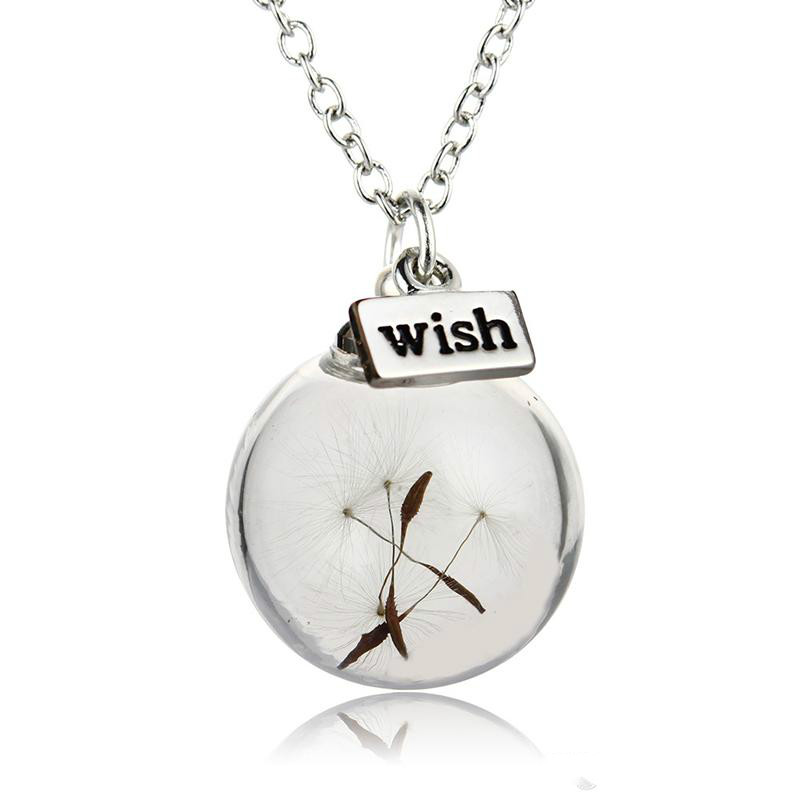 

Real Dandelion Necklaces for Women Girls Wish Glass Ball Pendent Necklace Fashion Jewelry