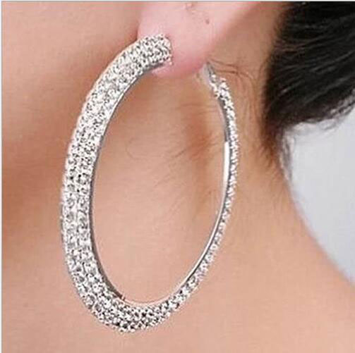 

Silver Plating Hoop Earrings Silver Color Czech Diamond Big Hoop Earrings Ball Wives Earrings Good Quality Fashion Jewelry For Women, Golden;silver