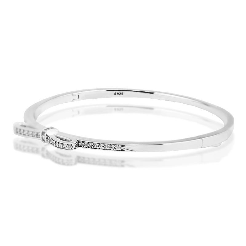 Pandulaso Sparkling Bow Clear CZ Bangle Woman Bracelets sterling-silver-Jewelry For Women jewelry making gift for Lover-image-401369920