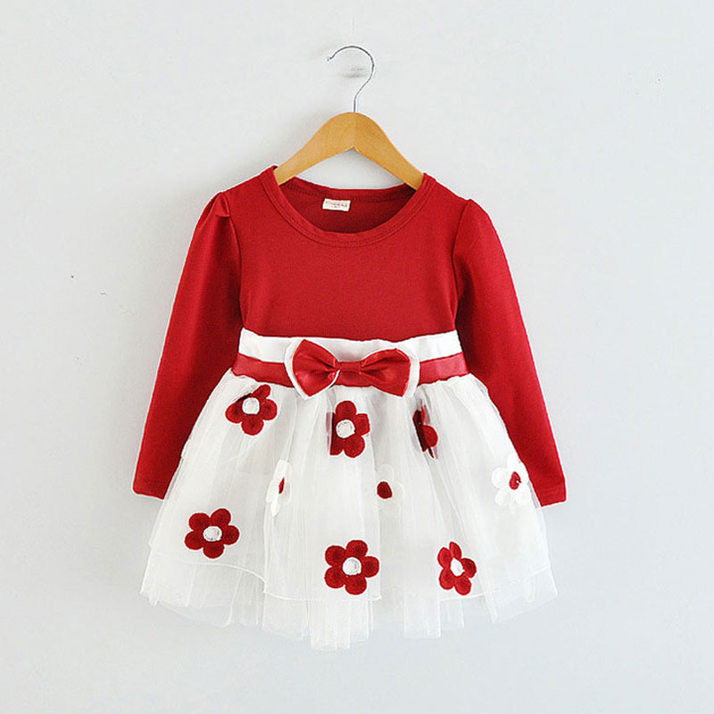 

Wholesale- Autumn Baby Girls clothing Long Sleeve tutu dress for infant baby girls clothes Kids Birthday Princess Party Dresses vestidos, Red