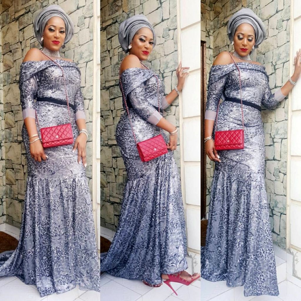 

Latest Aso-Ebi Prom Dresses Off the Shoulder 3/4 Long Sleeves Sash Ruched Lace Mermaid Evening Dresses Attractive Formal Evening Party Gowns, Gray