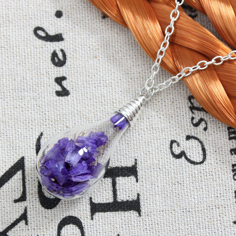 

New Glass Dry flower necklaces real natural Bottle necklace Pendant silver Plated Chain jewelry free shipping