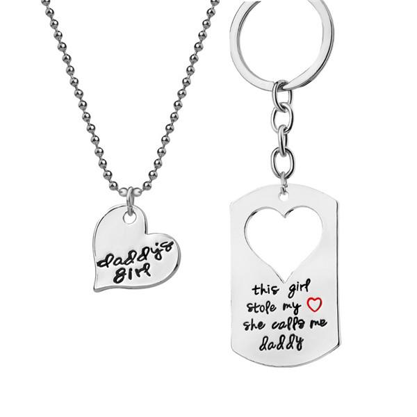 2 cadenas collar corazón chica padre hija familia papá socios Daddy/'s Girl