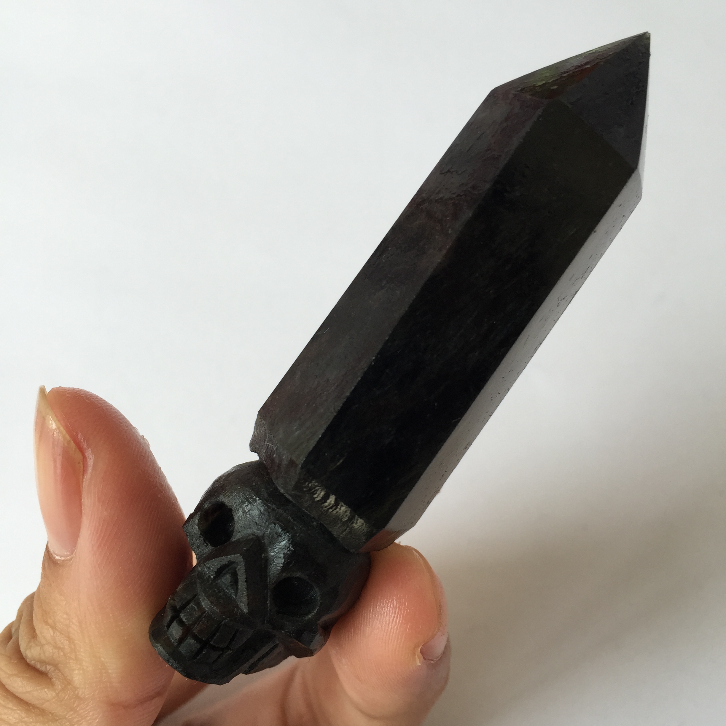 

1PCS about 70g Natural fireworks obsidian Hand carved human skull Pointed Wand Healing Specimen