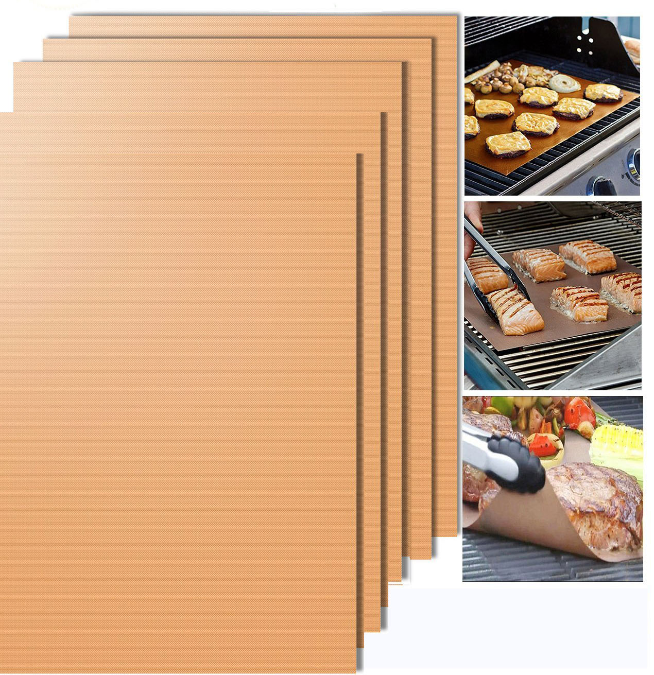 

15.75 x 13 Inch Non Stick BBQ Grill Mat PFOA Free Reusable and Easy to Clean Works on Gas Charcoal Electric Grill 5 pcs/lot DEC278, Multi